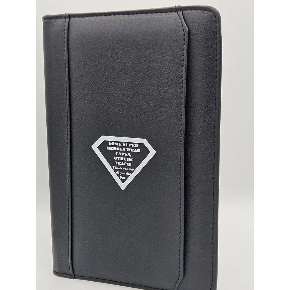 Black Zippered Portfolio Padfolio Organizer w/ Calculator & Notepad for Teacher